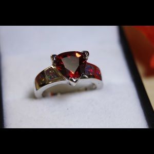 Beautiful 925 Silver Red Opal & Garnet Ring!